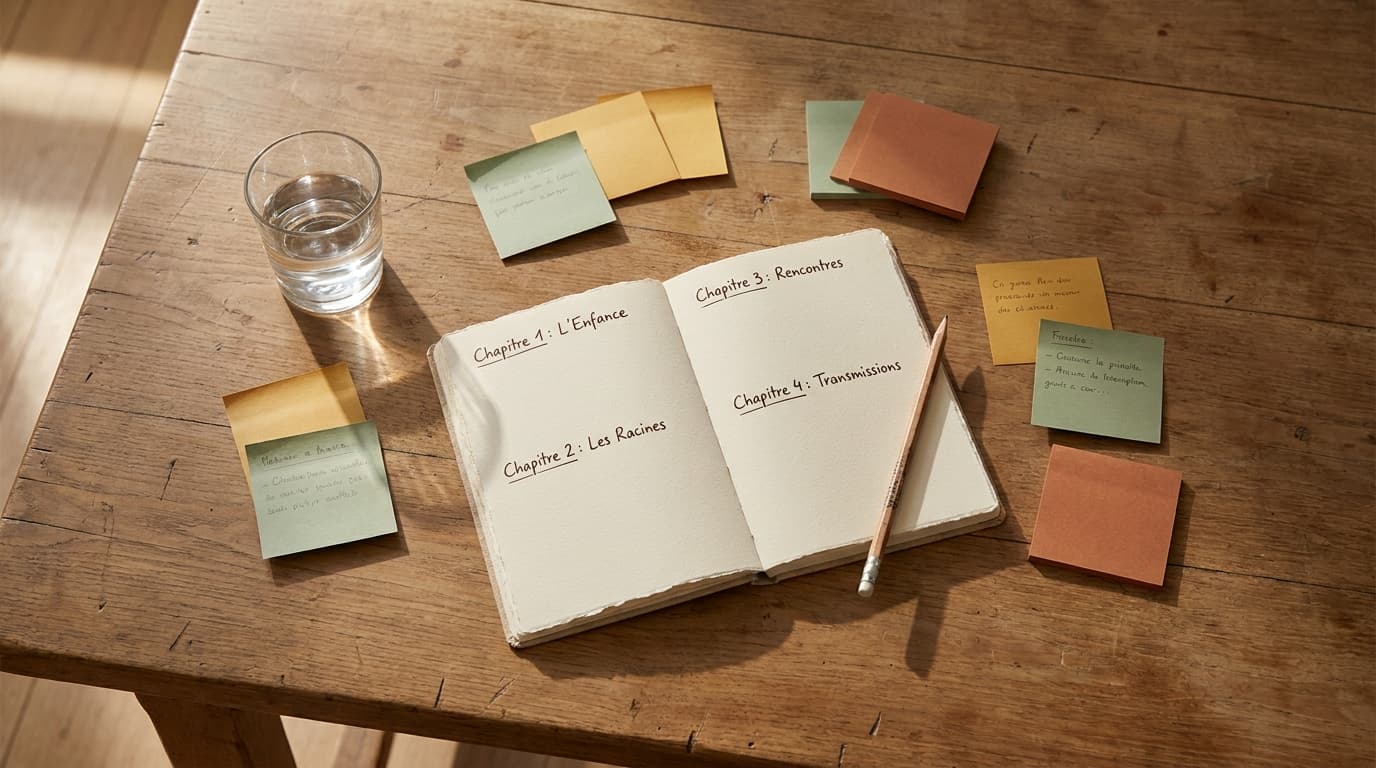 Des post-it colorés organisés sur un tableau blanc, esquisse de plan pour mémoires