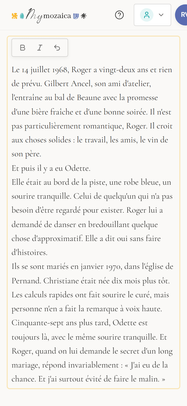 Le texte d’un chapitre ouvert en correction, avec la barre de mise en forme au-dessus